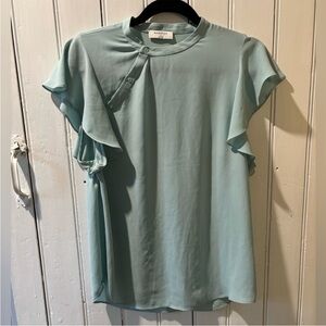 Aritzia Babaton Light Blue Ruffle Sleeve Blouse